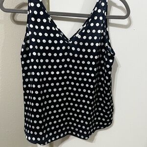 LOFT Navy and White Blouse with Polka Dots